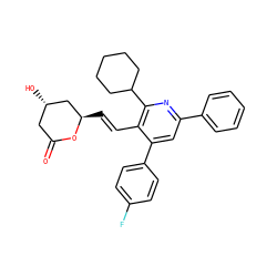 O=C1C[C@H](O)C[C@@H](/C=C/c2c(-c3ccc(F)cc3)cc(-c3ccccc3)nc2C2CCCCC2)O1 ZINC000027656997