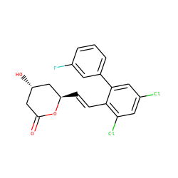 O=C1C[C@H](O)C[C@@H](/C=C/c2c(Cl)cc(Cl)cc2-c2cccc(F)c2)O1 ZINC000029482510