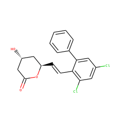 O=C1C[C@H](O)C[C@@H](/C=C/c2c(Cl)cc(Cl)cc2-c2ccccc2)O1 ZINC000029480416