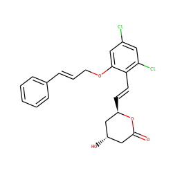 O=C1C[C@H](O)C[C@@H](/C=C/c2c(Cl)cc(Cl)cc2OC/C=C/c2ccccc2)O1 ZINC000029409167