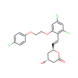 O=C1C[C@H](O)C[C@@H](/C=C/c2c(Cl)cc(Cl)cc2OCCOc2ccc(Cl)cc2)O1 ZINC000029412615
