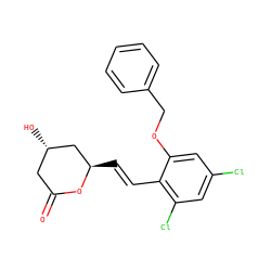 O=C1C[C@H](O)C[C@@H](/C=C/c2c(Cl)cc(Cl)cc2OCc2ccccc2)O1 ZINC000029411244