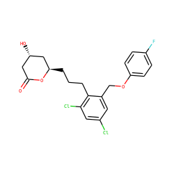 O=C1C[C@H](O)C[C@@H](CCCc2c(Cl)cc(Cl)cc2COc2ccc(F)cc2)O1 ZINC000095555868