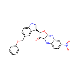 O=C1C2Nc3ccc([N+](=O)[O-])cc3N=C2O[C@@H]1c1c[nH]c2ccc(COc3ccccc3)cc12 ZINC000100134560