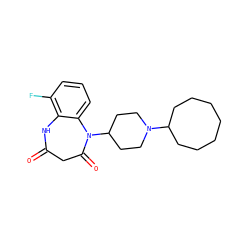O=C1CC(=O)N(C2CCN(C3CCCCCCC3)CC2)c2cccc(F)c2N1 ZINC000115712353