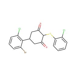 O=C1CC(c2c(Cl)cccc2Br)CC(=O)C1Sc1ccccc1Cl ZINC000299825417