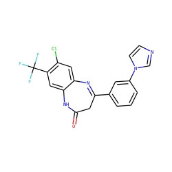 O=C1CC(c2cccc(-n3ccnc3)c2)=Nc2cc(Cl)c(C(F)(F)F)cc2N1 ZINC000101150252