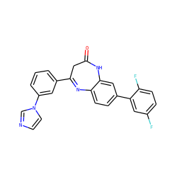 O=C1CC(c2cccc(-n3ccnc3)c2)=Nc2ccc(-c3cc(F)ccc3F)cc2N1 ZINC000101495450