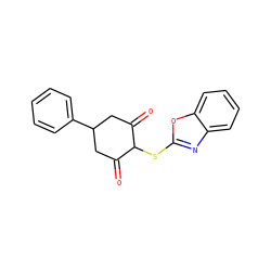 O=C1CC(c2ccccc2)CC(=O)C1Sc1nc2ccccc2o1 ZINC000299832339