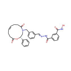 O=C1CC/C=C/CCC(=O)N(Cc2cccc(/C=N/NC(=O)c3cccc(C(=O)NO)c3)c2)C[C@H](c2ccccc2)O1 ZINC000071331236