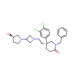 O=C1CC[C@@](CCN2CC(N3CC[C@@H](O)C3)C2)(c2ccc(Cl)c(Cl)c2)CN1Cc1ccccc1 ZINC000022927771