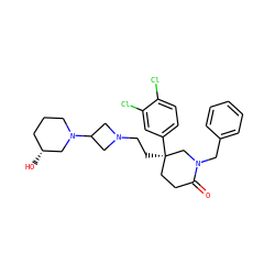 O=C1CC[C@@](CCN2CC(N3CCC[C@@H](O)C3)C2)(c2ccc(Cl)c(Cl)c2)CN1Cc1ccccc1 ZINC000022927780