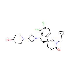 O=C1CC[C@](CCN2CC(N3CCC(O)CC3)C2)(c2ccc(Cl)c(Cl)c2)CN1CC1CC1 ZINC000022927874