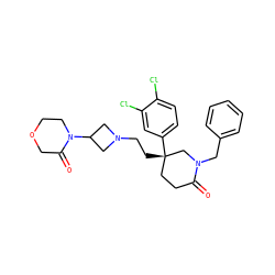 O=C1CC[C@](CCN2CC(N3CCOCC3=O)C2)(c2ccc(Cl)c(Cl)c2)CN1Cc1ccccc1 ZINC000013492389