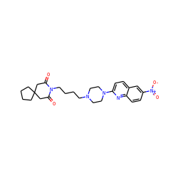 O=C1CC2(CCCC2)CC(=O)N1CCCCN1CCN(c2ccc3cc([N+](=O)[O-])ccc3n2)CC1 ZINC000073198903