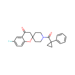 O=C1CC2(CCN(C(=O)C3(c4ccccc4)CC3)CC2)Oc2ccc(F)cc21 ZINC000039226787