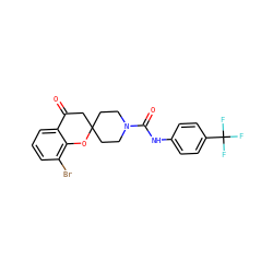 O=C1CC2(CCN(C(=O)Nc3ccc(C(F)(F)F)cc3)CC2)Oc2c(Br)cccc21 ZINC000096286119