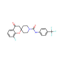 O=C1CC2(CCN(C(=O)Nc3ccc(C(F)(F)F)cc3)CC2)Oc2c(F)cccc21 ZINC000096286121