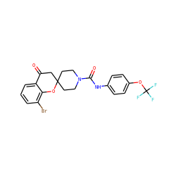 O=C1CC2(CCN(C(=O)Nc3ccc(OC(F)(F)F)cc3)CC2)Oc2c(Br)cccc21 ZINC000096286116