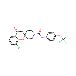 O=C1CC2(CCN(C(=O)Nc3ccc(OC(F)(F)F)cc3)CC2)Oc2c(Cl)cccc21 ZINC000096286117