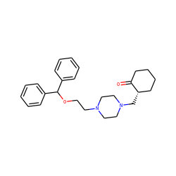 O=C1CCCC[C@@H]1CN1CCN(CCOC(c2ccccc2)c2ccccc2)CC1 ZINC000022927465