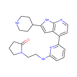 O=C1CCCN1CCNc1cccc(-c2ccnc3[nH]c(C4CCNCC4)cc23)n1 ZINC000226054364