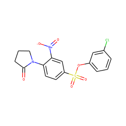 O=C1CCCN1c1ccc(S(=O)(=O)Oc2cccc(Cl)c2)cc1[N+](=O)[O-] ZINC000004611161