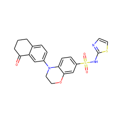 O=C1CCCc2ccc(N3CCOc4cc(S(=O)(=O)Nc5nccs5)ccc43)cc21 ZINC000220310872