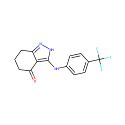 O=C1CCCc2n[nH]c(Nc3ccc(C(F)(F)F)cc3)c21 ZINC000013781031