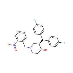 O=C1CCN(Cc2ccccc2[N+](=O)[O-])C[C@H]1C(c1ccc(F)cc1)c1ccc(F)cc1 ZINC000072106069
