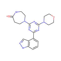 O=C1CCN(c2nc(-c3cccc4[nH]ncc34)nc(N3CCOCC3)n2)CCN1 ZINC000653730610