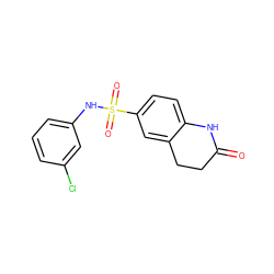 O=C1CCc2cc(S(=O)(=O)Nc3cccc(Cl)c3)ccc2N1 ZINC000000423385