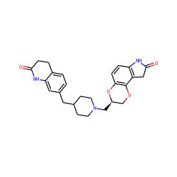 O=C1CCc2ccc(CC3CCN(C[C@@H]4COc5c(ccc6c5CC(=O)N6)O4)CC3)cc2N1 ZINC000049050886