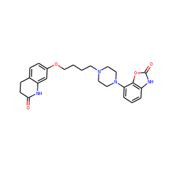 O=C1CCc2ccc(OCCCCN3CCN(c4cccc5[nH]c(=O)oc45)CC3)cc2N1 ZINC000049050396