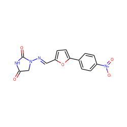 O=C1CN(/N=C/c2ccc(-c3ccc([N+](=O)[O-])cc3)o2)C(=O)N1 ZINC000002568036