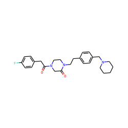 O=C1CN(C(=O)Cc2ccc(F)cc2)CCN1CCc1ccc(CN2CCCCC2)cc1 ZINC000028649166