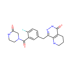 O=C1CN(C(=O)c2cc(Cc3n[nH]c(=O)c4c3NCCC4)ccc2F)CCN1 ZINC000084687546