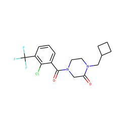 O=C1CN(C(=O)c2cccc(C(F)(F)F)c2Cl)CCN1CC1CCC1 ZINC000059285512
