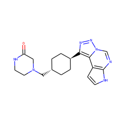 O=C1CN(C[C@H]2CC[C@H](c3nnn4cnc5[nH]ccc5c34)CC2)CCN1 ZINC001772598083