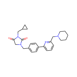 O=C1CN(Cc2ccc(-c3cccc(CN4CCCCC4)n3)cc2)C(=O)N1CC1CC1 ZINC000072125169