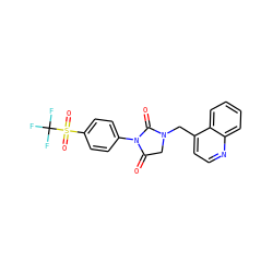 O=C1CN(Cc2ccnc3ccccc23)C(=O)N1c1ccc(S(=O)(=O)C(F)(F)F)cc1 ZINC000071318977