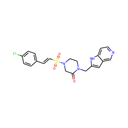 O=C1CN(S(=O)(=O)/C=C/c2ccc(Cl)cc2)CCN1Cc1cc2cnccc2[nH]1 ZINC000100935035