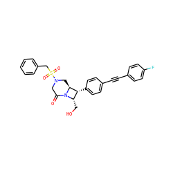 O=C1CN(S(=O)(=O)Cc2ccccc2)C[C@H]2[C@H](c3ccc(C#Cc4ccc(F)cc4)cc3)[C@H](CO)N12 ZINC000095605662