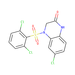 O=C1CN(S(=O)(=O)c2c(Cl)cccc2Cl)c2cc(Cl)ccc2N1 ZINC000042922507