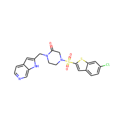 O=C1CN(S(=O)(=O)c2cc3ccc(Cl)cc3s2)CCN1Cc1cc2ccncc2[nH]1 ZINC000100935019