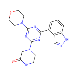 O=C1CN(c2nc(-c3cccc4[nH]ncc34)nc(N3CCOCC3)n2)CCN1 ZINC000149906600
