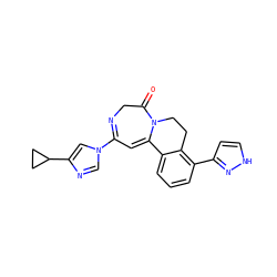 O=C1CN=C(n2cnc(C3CC3)c2)C=C2c3cccc(-c4cc[nH]n4)c3CCN12 ZINC000149066074