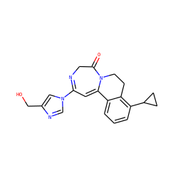 O=C1CN=C(n2cnc(CO)c2)C=C2c3cccc(C4CC4)c3CCN12 ZINC000149107122