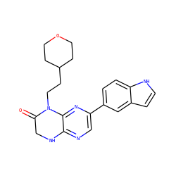 O=C1CNc2ncc(-c3ccc4[nH]ccc4c3)nc2N1CCC1CCOCC1 ZINC000113196400