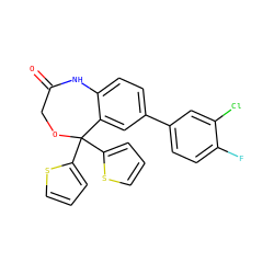 O=C1COC(c2cccs2)(c2cccs2)c2cc(-c3ccc(F)c(Cl)c3)ccc2N1 ZINC000042878608